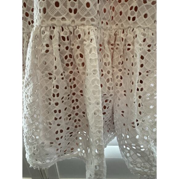 🔴Michael Michael Kors Women's Geo Eyelet Cutout Ruffled Dress White, US 4 - Picture 5 of 8